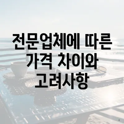 전문업체에 따른 가격 차이와 고려사항