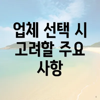 업체 선택 시 고려할 주요 사항